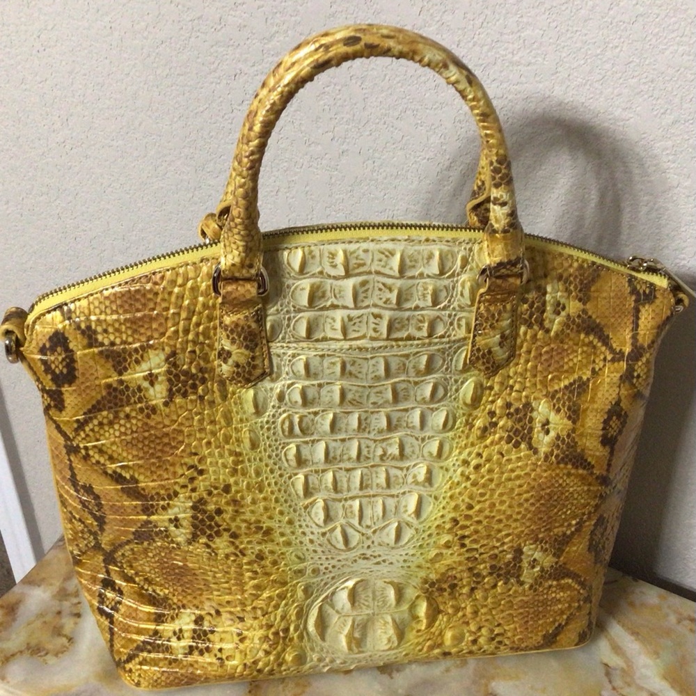 Brahmin Leather Yellow Python-Print Duxbury Handbag